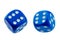 Two blue dice rolling isolated