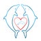 Two blue dolphins facing each other with a red heart with a small blue dolphin inside a heart on a white background