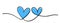 Two blue hearts continuous wavy line art drawing on white background