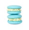 two blue homemade macarons stack isolated on white