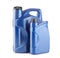 two blue plastic canister for lubricants without label, container for chemicals isolated