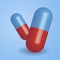 two blue-red medical pills. Medicines for diseases, new pharmacological developments.
