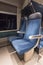 Two blue train seats