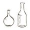 Two bottles in black and white graphics on a white background. simple monochrome illustration. glassware for the bar.