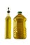 Two bottles of oil - olive oil and sunflower oil. Cooking ingredients. Oil isolated