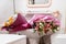 Two bouquets of flowers lie in the wash basin in the bathroom, flowers in the sink