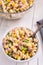 Two Bowls of Fresh Fusilli Pasta Salad