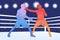 Two boxers on the ring on blue background