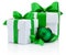 Two boxs tied green ribbon bow and christmas ball Isolated