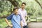 Two boys brother in forest on summer