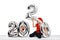 Two boys in Christmas hats are holding silver inflatable figure 2020. White background. New year concept