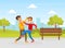 Two Boys Fighting in Park, Children Pushing and Kicking Each Other, Violence and Aggression between Children Concept