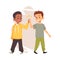 Two boys give each other high five, cartoon vector illustration. Black kid give high five to his friend.