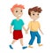 Two boys holding hands. Vector cartoon illustration