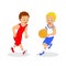 Two boys playing basketball