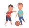 Two boys playing football. Flat vector illustration. Isolated on white background