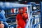 Two boys in protective equipment have sparring and fighting on the boxing ring