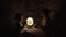 Two boys sitting in bed at night rotating the globe and dreams of traveling.