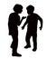 Two boys standing and making chat, body silhouette vect