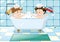 Two boys taking bubble bath