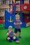 Two boys toddlers pirate costumes (sailors) playing on Playground as a ship