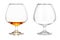 Two brandy glasses (empty and with alcohol) isolated on white ba