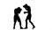 Two brawny athlete are boxing with each other. Silhouette