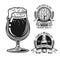 Two brewery emblems, badges, labels or logos and beer glass set of vector elements isolated on white background
