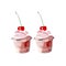 Two bright beautiful tender lovely cute delicious tasty yummy summer dessert cupcakes with red cherry