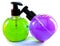 Two bright color cosmetic small bottles