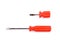 Two bright red screwdrivers on white background