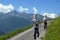 Two brothers running on mountain path