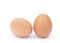 Two brown chicken eggs.