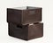 Two brown leather boxes with handles for storing things