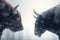 Two bulls in wintertime. Generate ai