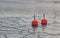 two buoys in frozen lake