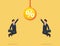 Two business man reaching for percentage sign. Concept business success illustration