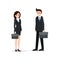 Two business partners, man and woman, vector illustration. Partnership, colleagues, work concept