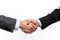 Two business people shaking hands white background
