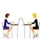 Two business woman work in office