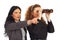 Two business women with binocular