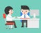 Two businessman consult at office desk, flat illustration