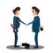 Two businessman hand shaking while holding dynamite behind his back. - Illustration