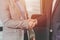 Two businessman handshake joint venture together concept
