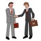 Two businessmen with briefcases shaking hands
