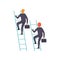 Two Businessmen Climbing on Ladder to Success, Business Competition, Rivalry Between Colleagues, Office Workers