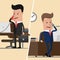 Two businessmen communicate with each other by phone. Communications concept. Vector illustration