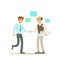 Two businessmen discussing at meeting. Colorful cartoon character vector Illustration