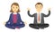 Two businessmen doing meditation. Man and woman doing yoga