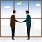 Two businessmen or executives handshake for partnership - vector